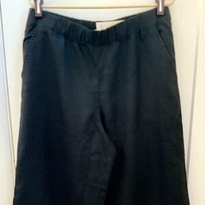 Garnet Hill Black Wide-leg Linen Pants, Side Pockets, Size M